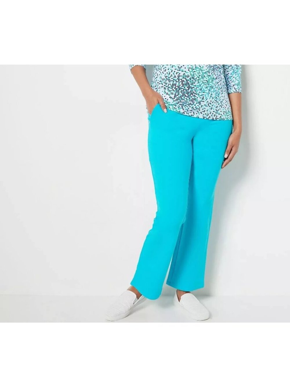 Sport Savvy Pants Size XXS Regular French Terry Lightly Bootcut Bright Aqua NEW